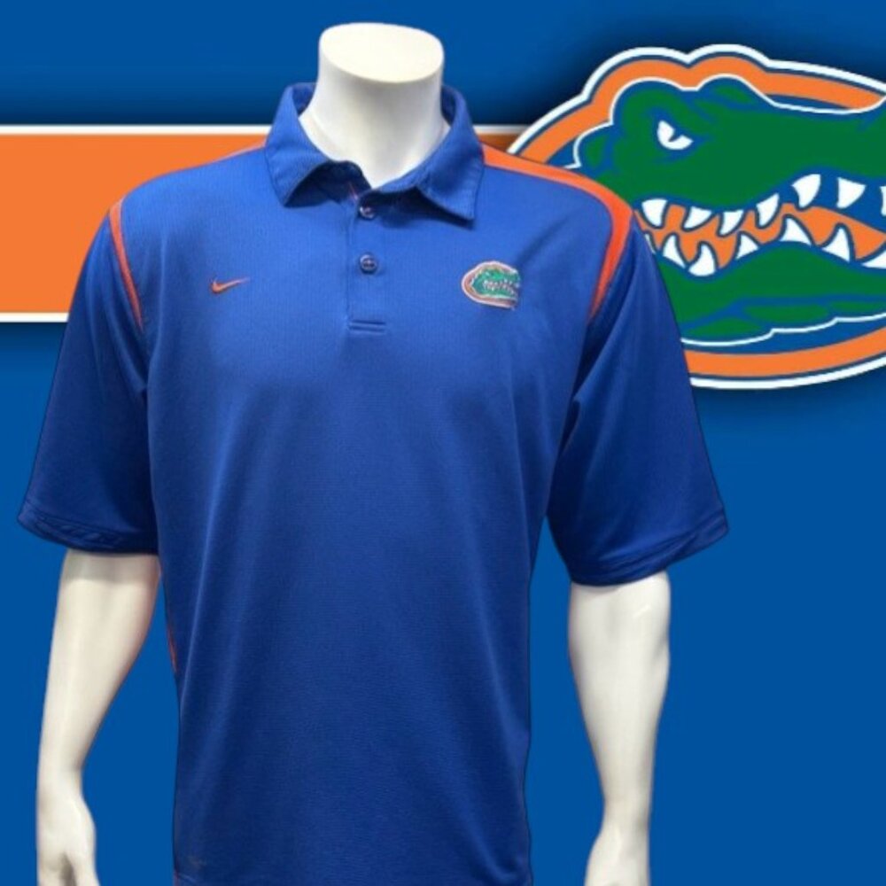 Nike Team Fit Dry University of Florida Gators UF Knit Golf Polo Shirt Size LG